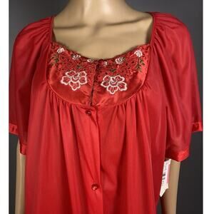 Vintage New Kelly Reed Size Small Red Housecoat Nightgown Nylon Buttons Granny